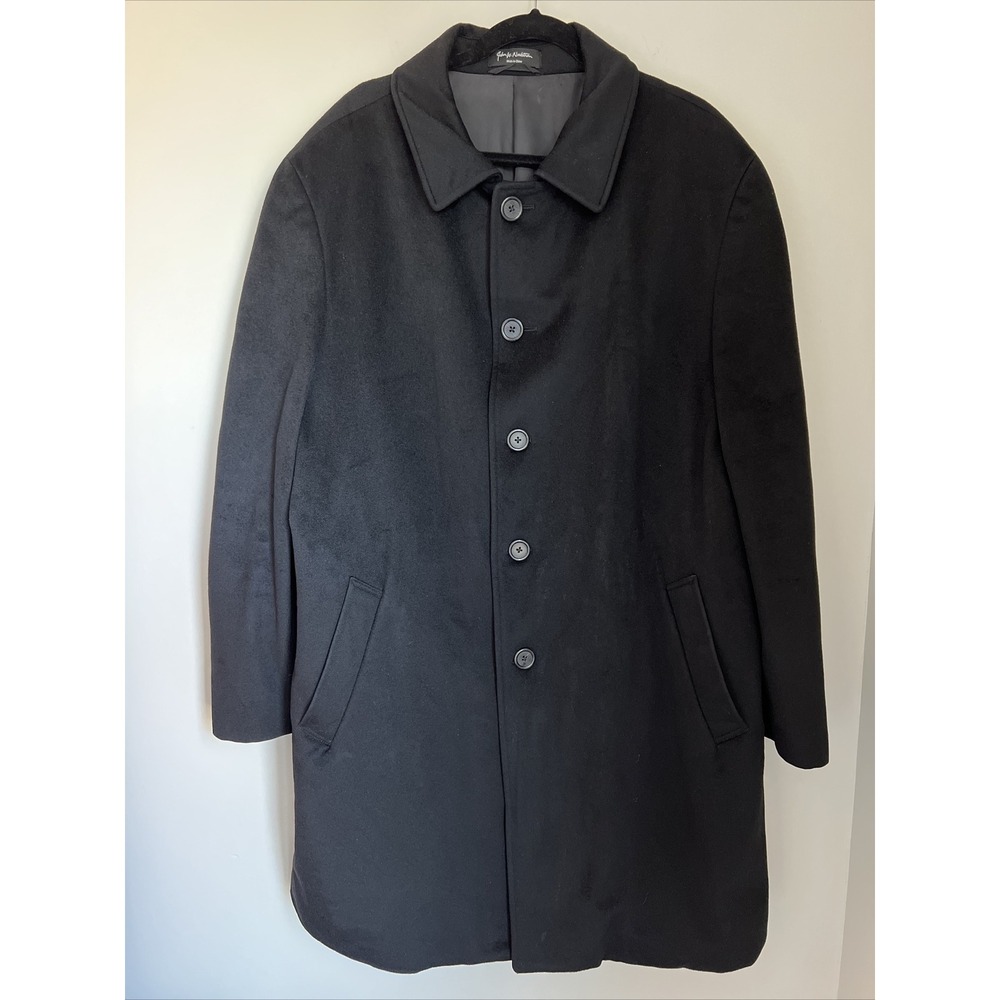 John W. Nordstrom Loro Piana Wool Mens Over Coat Jacket Size 46R Black Wool